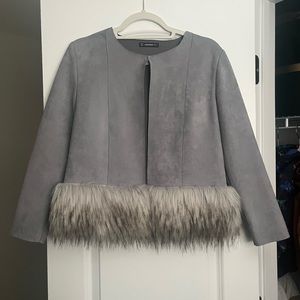 Cropped Faux Suede and Fur Jacket